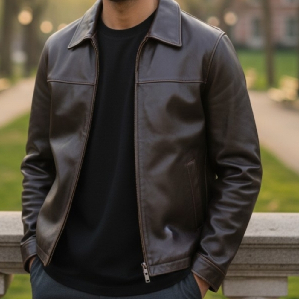 Eddie Bauer Dark Brown Leather Bomber Jacket